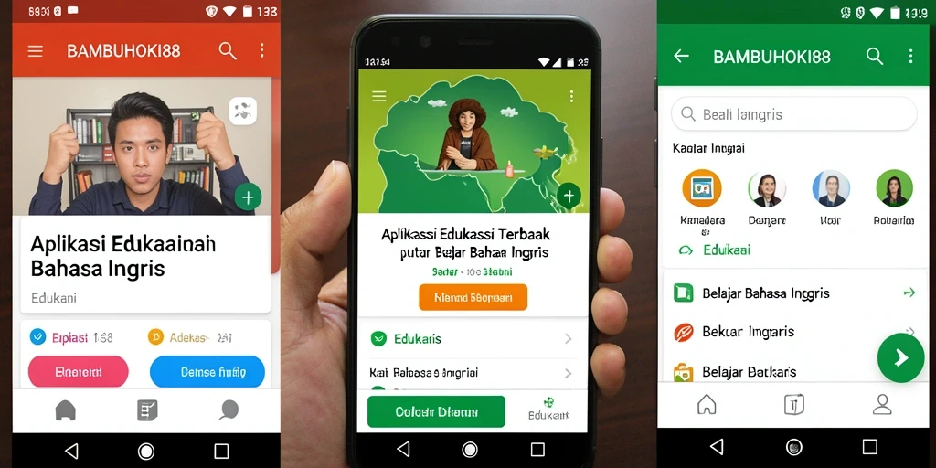 Antarmuka aplikasi BAMBUHOKI88 untuk belajar bahasa Inggris yang interaktif.