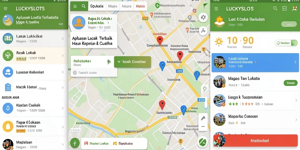 Screenshot aplikasi LUCKYSLOTS menunjukkan antarmuka Lacak Lokasi yang intuitif.