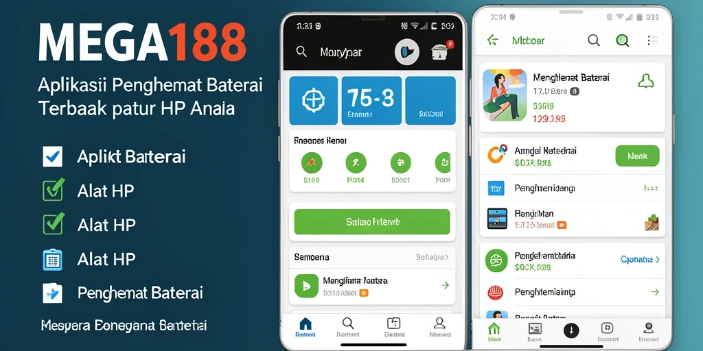 Tampilan antarmuka MEGA188 menampilkan fitur Penghemat Baterai yang user-friendly.