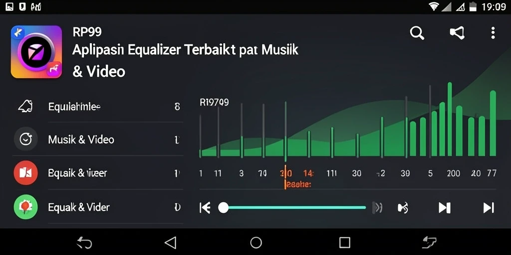 Tampilan antarmuka aplikasi RP99 dengan pengaturan equalizer yang mudah digunakan.