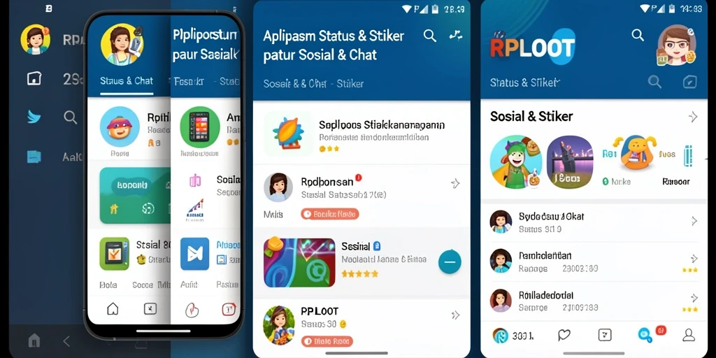 Screenshot antarmuka RPLOOT sebagai aplikasi Status & Stiker.